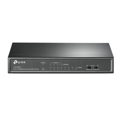 TP-LINK (TL-SF1008LP) 8-Port 10/100Mbps Unmanaged Desktop Switch, 4-Port PoE, Intelligent Power, Steel Case-1