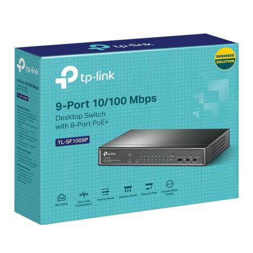 TP-LINK (TL-SF1009P) 9-Port 10/100 Unmanaged Desktop Switch, 8 Port PoE+, Steel Case-3