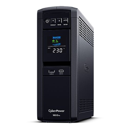 CyberPower PFC Sinewave 1600VA Line Interactive Tower UPS, 1000W, LCD Display, 2x UK Plug, 4x IEC, AVR Energy Saving-0