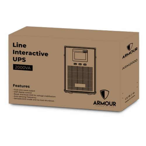 Armour 2000VA UPS, 1600W, LCD Display, 2x UK Plug, 2x RJ45, 3x IEC, USB, Brown Box-3