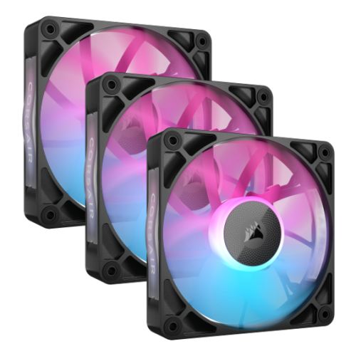 Corsair iCUE LINK RX120 RGB 12cm PWM Case Fans x3, 8 ARGB LEDs, Magnetic Dome Bearing, 2100 RPM, iCUE LINK Hub Included, Black-0
