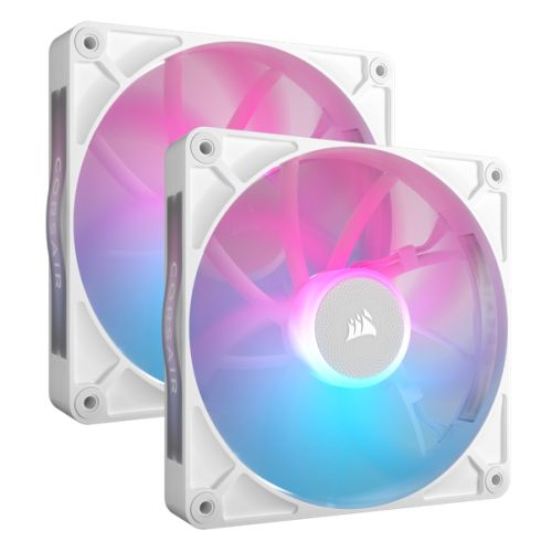 Corsair iCUE LINK RX140 RGB 14cm PWM Case Fans x2, 8 ARGB LEDs, Magnetic Dome Bearing, 1700 RPM, iCUE LINK Hub Included, White-0