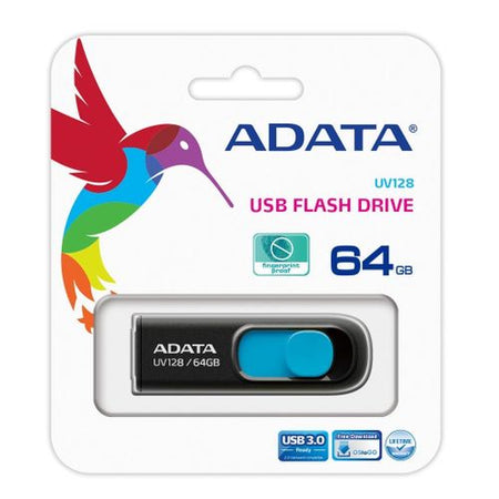 ADATA 64GB USB 3.0 Memory Pen, UV128, Retractable, Capless, Black & Blue - X-Case UK T/A ROG