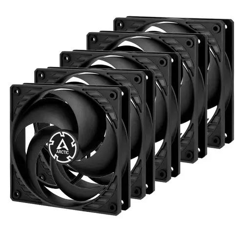 Arctic P12 12cm Pressure Optimised PWM PST Case Fans x5, Black, Fluid Dynamic, Value Pack (5 Fans) - X-Case UK T/A ROG