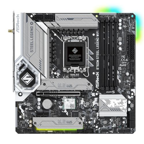 Asrock B760M STEEL LEGEND WIFI, Intel B760, 1700, Micro ATX, 4 DDR5, HDMI, DP, eDP, Wi-Fi 6E, 2.5G LAN, PCIe5, 3x M.2, RGB - X-Case UK T/A ROG