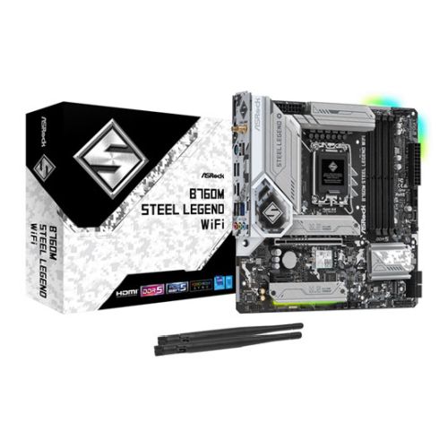 Asrock B760M STEEL LEGEND WIFI, Intel B760, 1700, Micro ATX, 4 DDR5, HDMI, DP, eDP, Wi-Fi 6E, 2.5G LAN, PCIe5, 3x M.2, RGB - X-Case UK T/A ROG