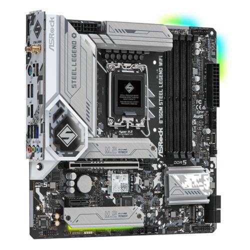 Asrock B760M STEEL LEGEND WIFI, Intel B760, 1700, Micro ATX, 4 DDR5, HDMI, DP, eDP, Wi-Fi 6E, 2.5G LAN, PCIe5, 3x M.2, RGB - X-Case UK T/A ROG