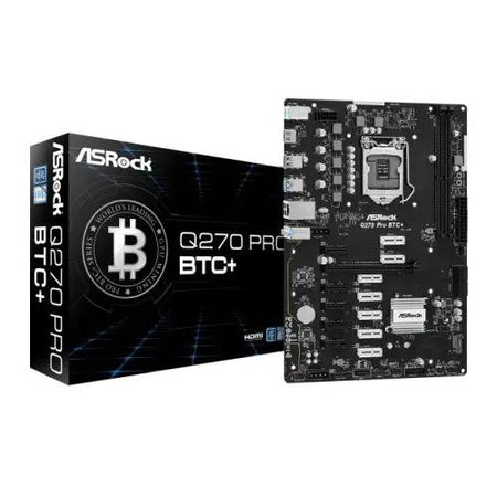 Asrock Q270 PRO BTC+ Mining Board, Intel Q270, 1151, ATX, DDR4, HDMI, 1x PCIe 3.0 x16, 12x PCIe 3.0 x1, M.2, Power On/Reset Button - X-Case UK T/A ROG