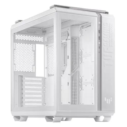 Asus TUF Gaming GT502 Case w/ Front & Side Glass Window, ATX, Dual Chamber, Modular Design, LED Control Button, USB-C, Carry Handles, White - X-Case UK T/A ROG