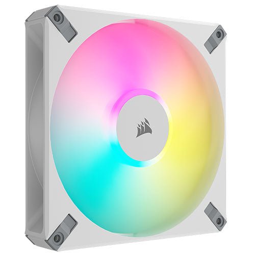 Corsair iCUE AF140 RGB ELITE 14cm PWM Case Fan, 8 ARGB LEDs, FDM Bearing, 500-1700 RPM, White, Single Fan Expansion Pack - X-Case UK T/A ROG