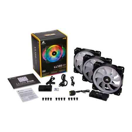 Corsair LL120 12cm PWM RGB Case Fans x3, 16 LED RGB Dual Light Loop, Hydraulic Bearing, Lighting Node PRO Kit Included - X-Case UK T/A ROG