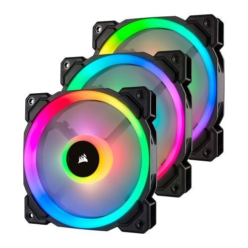 Corsair LL120 12cm PWM RGB Case Fans x3, 16 LED RGB Dual Light Loop, Hydraulic Bearing, Lighting Node PRO Kit Included - X-Case UK T/A ROG