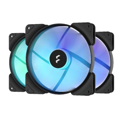 Fractal Design Aspect 14 14cm RGB PWM Case Fans x3, Rifle Bearing, Supports Chaining, Aerodynamic Stator Struts, 500-1700 RPM, Black Frame - X-Case UK T/A ROG