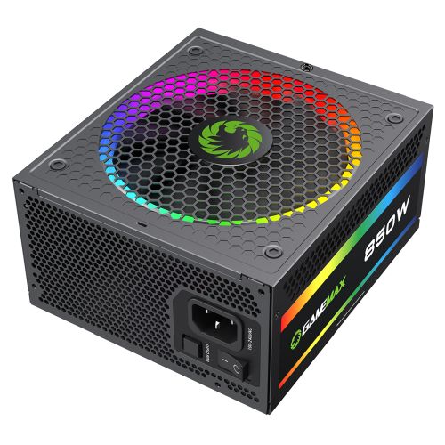 GameMax 850W Pro RGB PSU, Fully Modular, 14cm ARGB Fan, 80+ Gold, RGB Controller (25 Modes), Power Lead Not Included - X-Case UK T/A ROG