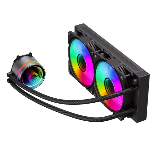 GameMax Iceburg 240mm ARGB Liquid CPU Cooler, 12cm ARGB PWM Fans, Infinity Mirror RGB Rotatable Pump Head - X-Case UK T/A ROG