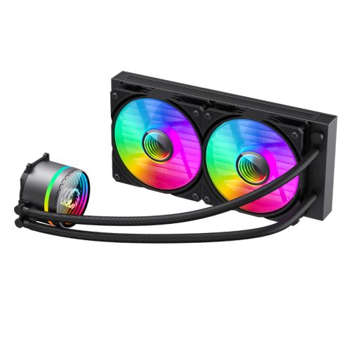 GameMax Iceburg 240mm ARGB Liquid CPU Cooler, 12cm ARGB PWM Fans, Infinity Mirror RGB Rotatable Pump Head - X-Case UK T/A ROG