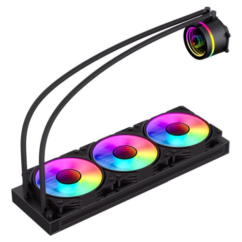 GameMax Iceburg 360mm ARGB Liquid CPU Cooler, 12cm ARGB PWM Fans, Infinity Mirror RGB Rotatable Pump Head - X-Case UK T/A ROG