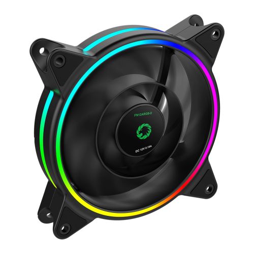 GameMax Razor 12cm PWM Rainbow ARGB Dual Ring Case Fan, Hydro Bearing, 24 LEDs, Anti-Vibration, Up to 1200 RPM - X-Case UK T/A ROG
