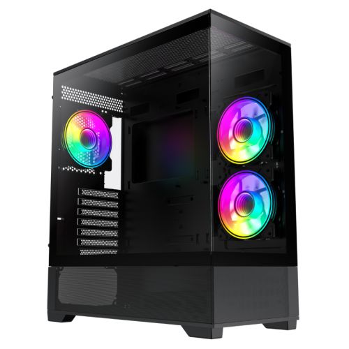 GameMax Vista ATX Gaming Case w/ Glass Side & Front, Mesh Panelling, 3x Infinity ARGB Fans, ARGB PWM Fan Hub, Black - X-Case UK T/A ROG