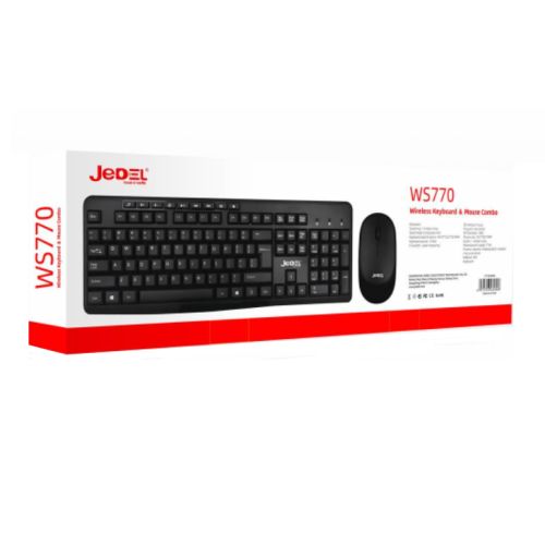 Jedel WS770 Wireless Desktop Kit, Multimedia Keyboard, 1600 DPI Mouse, Black - X-Case UK T/A ROG