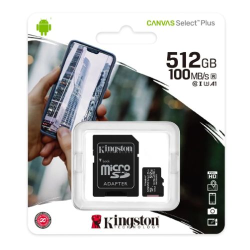 Kingston 512GB Canvas Select Plus Micro SD Card with SD Adapter, UHS-I Class 10 with A1 App Performance - X-Case UK T/A ROG