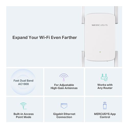 Mercusys (ME50G) AC1900 Dual Band Wall-Plug Wi-Fi Range Extender, Gigabit Port, 3x3 MU-MIMO, AP Mode - X-Case UK T/A ROG