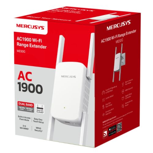 Mercusys (ME50G) AC1900 Dual Band Wall-Plug Wi-Fi Range Extender, Gigabit Port, 3x3 MU-MIMO, AP Mode - X-Case UK T/A ROG