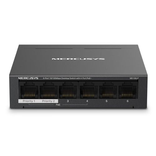 Mercusys (MS106LP) 6-Port 10/100Mbps Desktop Switch with 4-Port PoE+, Metal Case - Rusty Old Gamers