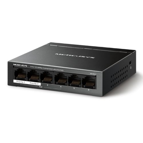 Mercusys (MS106LP) 6-Port 10/100Mbps Desktop Switch with 4-Port PoE+, Metal Case - Rusty Old Gamers