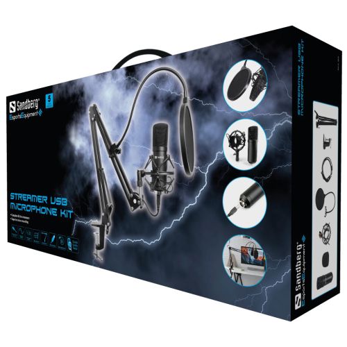 Sandberg Streamer USB Microphone Kit, USB 2.0, Pop Filter, Wind Cover, Shock Mount - X-Case UK T/A ROG