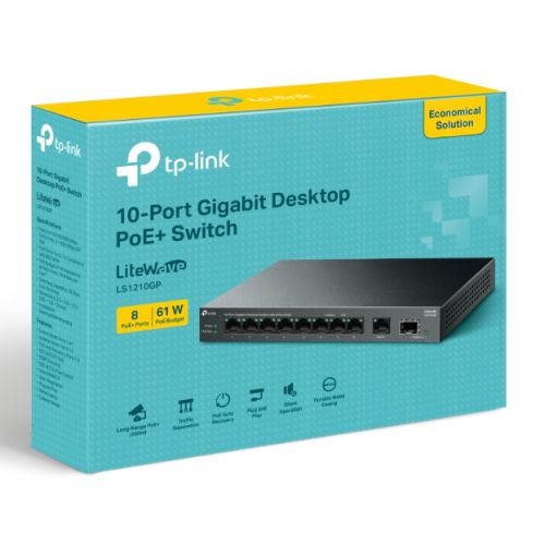 TP-LINK (LS1210GP) 10-Port Gigabit Desktop LiteWave Switch with 8-Port PoE+, GB SFP Port - X-Case UK T/A ROG