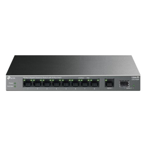 TP-LINK (LS1210GP) 10-Port Gigabit Desktop LiteWave Switch with 8-Port PoE+, GB SFP Port - X-Case UK T/A ROG