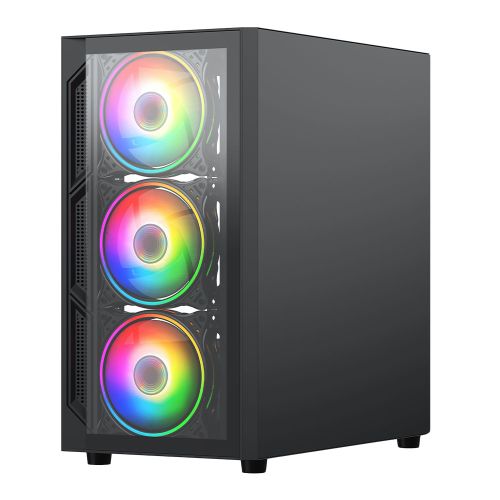 Vida Lucid Black ARGB Gaming Case w/ Glass Front & Side, Micro ATX, 4x ARGB Infinity Fans - X-Case UK T/A ROG