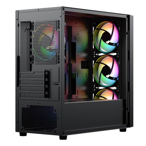 Vida Lucid Black ARGB Gaming Case w/ Glass Front & Side, Micro ATX, 4x ARGB Infinity Fans - X-Case UK T/A ROG