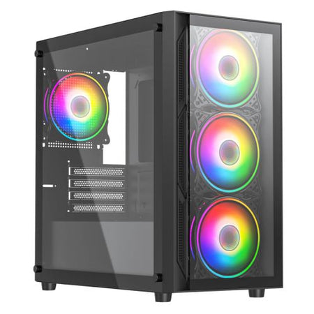 Vida Lucid Black ARGB Gaming Case w/ Glass Front & Side, Micro ATX, 4x ARGB Infinity Fans - X-Case UK T/A ROG