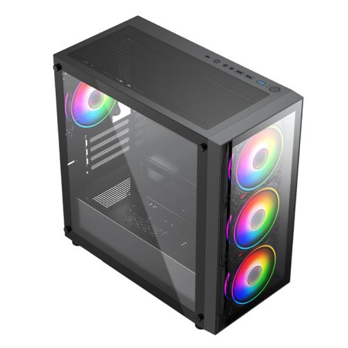 Vida Lucid Black ARGB Gaming Case w/ Glass Front & Side, Micro ATX, 4x ARGB Infinity Fans - X-Case UK T/A ROG