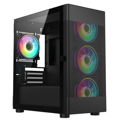 Vida Zephyr Black ARGB Gaming Case w/ Glass Window, Micro ATX, 3x ARGB Fans, Mesh Front - X-Case UK T/A ROG