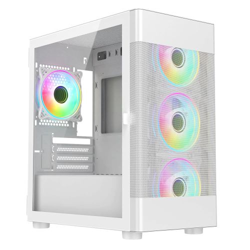 Vida Zephyr White ARGB Gaming Case w/ Glass Window, Micro ATX, 3x ARGB Fans, Mesh Front - X-Case UK T/A ROG